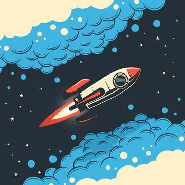 Retro rocket in comic style Stock Illustration