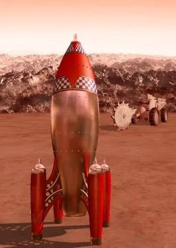 Retro rocket on mars Illustrazione stock