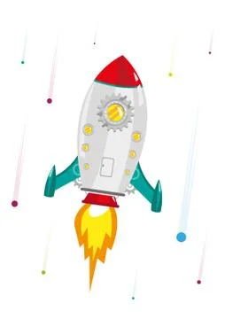 Retro Rocket Ship lifting off in hyperspeed Stock Illustration