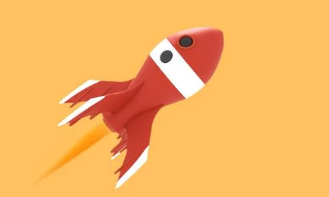 Retro rocket space ship isolated on yellow Stock-Fotos