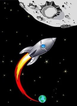 Retro Rocket Spaceship to the Moon Stock Illustration