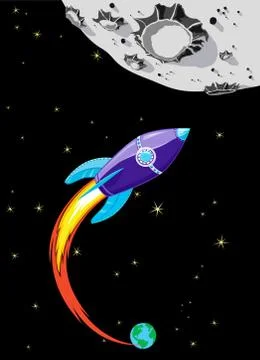 Retro Rocket Spaceship to the Moon Stock Illustration