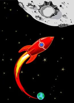 Retro Rocket Spaceship to the Moon Stock Illustration