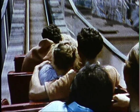Retro Roller Coaster Madness: 1960s Ride Experience Stock Footage 90994972