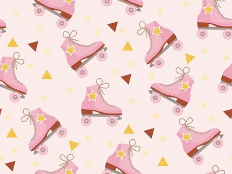 Retro roller skates pattern modern trendy hipster style. Background, endless Stock Illustration