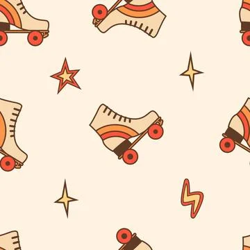 Retro roller skates with stars in comic style. Vintage background with rollerbla Stock Illustration