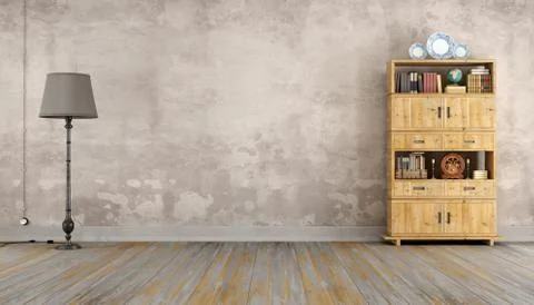Retro room with bookcase Stock Illustration