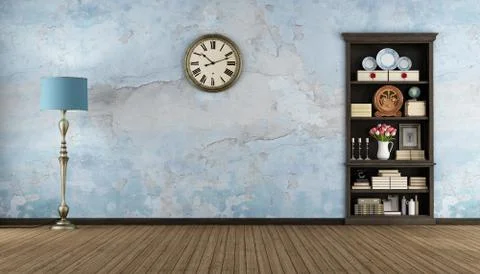 Retro room with bookcase Stock Illustration