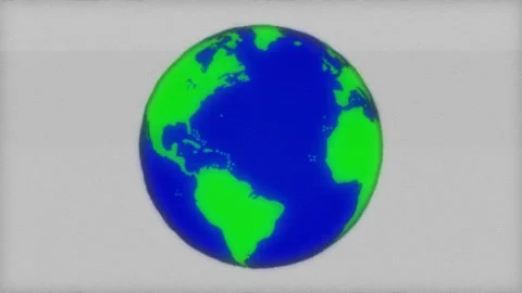 Retro Rotating Earth Globe Animation with Gray Scanline Background Loop. Video stock 327455939