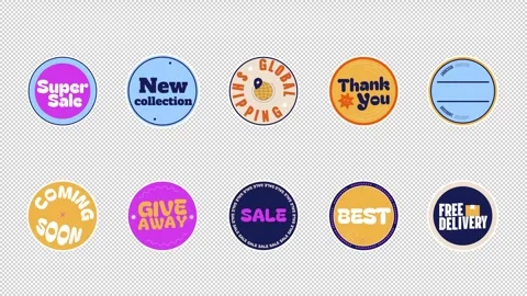 Retro round retail sticker pack animation Stock Footage 334192578