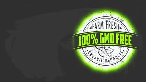 Retro round seal for ranch pure healthful aliment products with 100 rate gmo Stock Footage 130670904