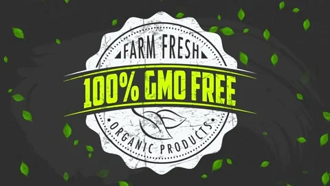 Retro rounded label for farm pure healthful nutrient good with 100 percent gmo Stock Footage 130670947