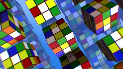 Retro Rubix Cubes on Blue Grid 스톡 동영상 265861257
