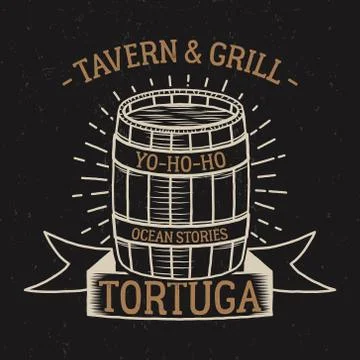 Retro rum barrel label or tee design. Vintage bottle emblem. Nautical with Stock Illustration