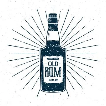 Retro rum bottle label design. Vintage alcohol badge, typography poster for tee Illustrazione stock