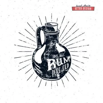 Retro rum bottle label design. Vintage alcohol badge for tee , printing t-shirt Illustrazione stock