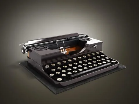 Retro rusty typewriter 3d render on gradient background 스톡 일러스트
