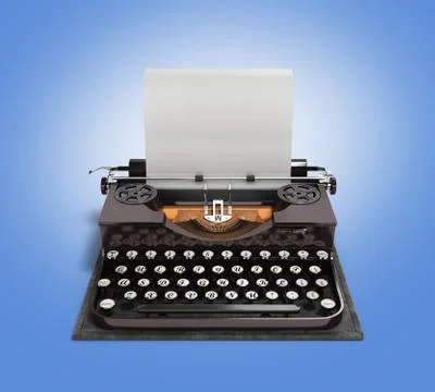 Retro rusty typewriter with paper sheet 3d render on gradient background Stock Illustration