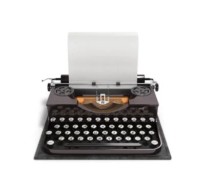 Retro rusty typewriter with paper sheet 3d render isolated on white backgroun Stock Illustration