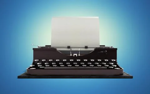 Retro rusty typewriter with paper sheet 3d render on gradient background Stock Illustration