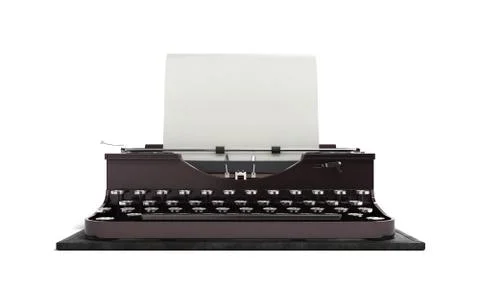 Retro rusty typewriter with paper sheet 3d render isolated on white backgroun Stock Illustration