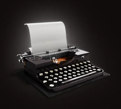 Retro rusty typewriter with paper sheet 3d render on gradient background Stock Illustration