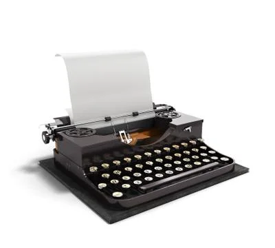 Retro rusty typewriter with paper sheet 3d render isolated on white backgroun Stock Illustration
