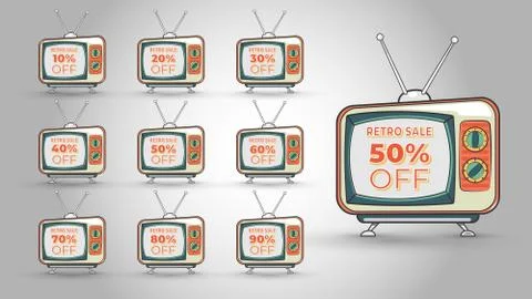 Retro Sale TV Discount Vector Tags Collection Stock Illustration