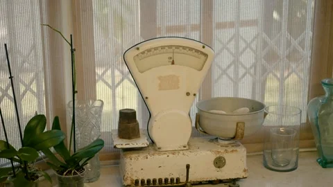 Retro scales on the windowsill. Stock Footage 226759449