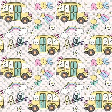 Retro School Supplies Pastel Pattern Seamless Repeating Doodle Design Back .. Stock Illustration