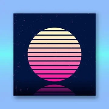 Retro sci-fi background with stylized sun Stock Illustration