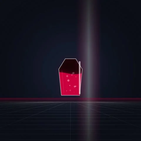 Retro Sci-Fi Coffin Drink with Bubbles on Futuristic Grid Background Stock Footage 348197456