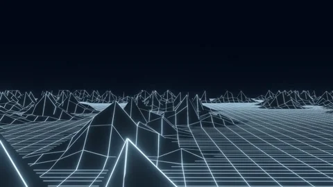 Retro sci-fi landscape of mountains. Futuristic polygonal background. Video stock 262237914