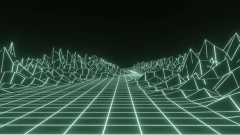 Retro sci-fi landscape of mountains. Futuristic polygonal background. Stock Footage 291965422