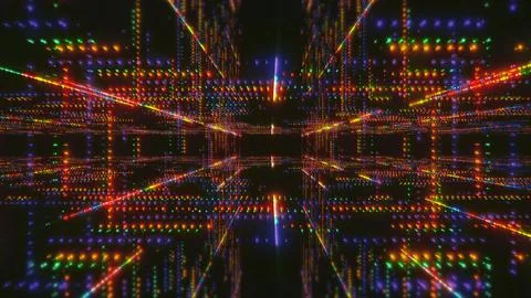 Retro sci-fi neon light grid abstract 3d particle tunnel background イラスト素材