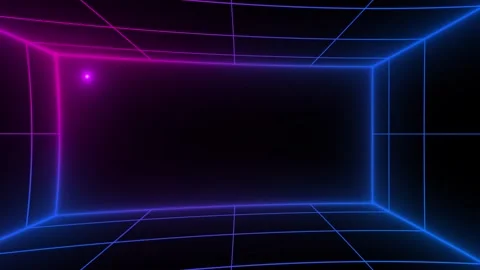 Retro Sci-Fi seamless loop. Futuristic landscape of the 80`s. Digital Cyber Stock Footage 242511678