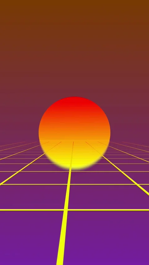 Retro Sci-Fi Sunset with Gridded Landscape Stock Footage 315887951