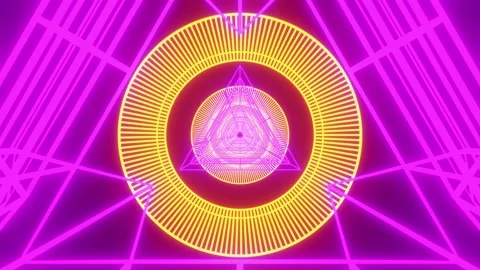 Retro sci-fi VJ loop tunnel with purple triangle and orange ring Stock Footage 167211745