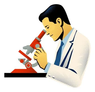 Retro Scientist Using Microscope Illustration Stock Illustration