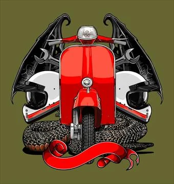 Retro scooter with bat wings vector template Stock Illustration