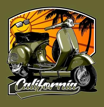 Retro scooter beach background Stock Illustration