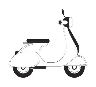 Retro scooter side view doodle linear object Stock Illustration