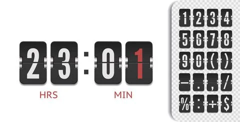 Retro score board clock. Scoreboard countdown number font Vintage flip clock Stock Illustration