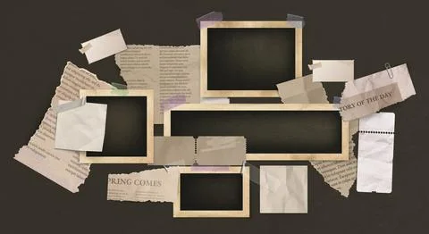 Retro scrapbook layout with realistic elements Illustrazione stock
