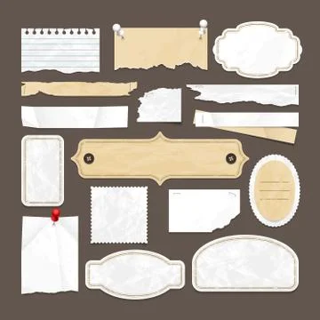 Retro scrapbooking vector collection with old paper, badges and images frames Stock Illustration