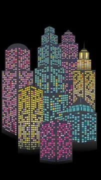 Retro scrapers with neon windows Stock Illustration