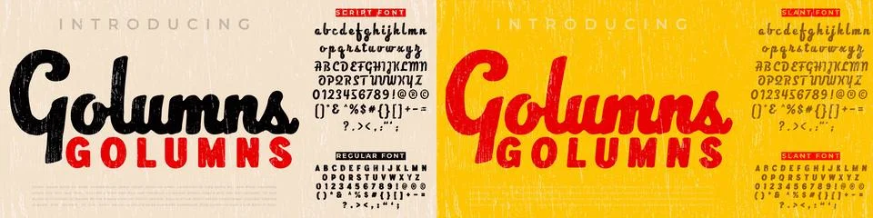 Retro Script and Regular Textured Vintage Font Vector Alphabet Stock Illustration