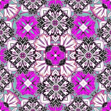 Retro seamless abstract floral pattern. Colorful violet lilac pink wallpaper イラスト素材