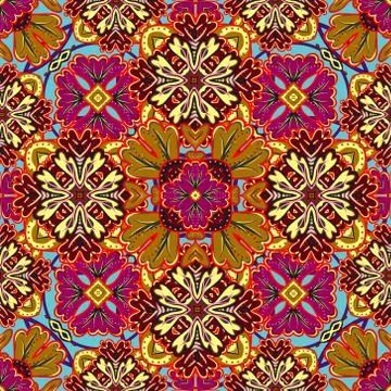 Retro seamless abstract floral pattern. Colorful wallpaper background イラスト素材