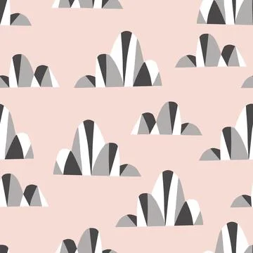 Retro seamless abstract pattern. Geometric black and white clouds made of Illustrazione stock